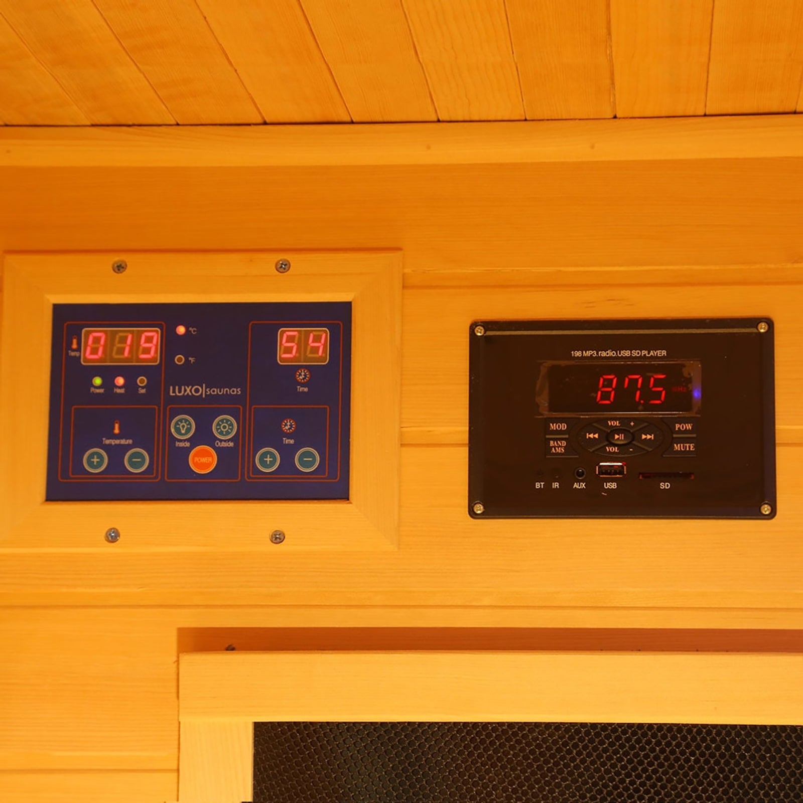 Tumma 2-Person Carbon Fibre Infrared Home Sauna, showcasing a sleek digital control panel and elegant Canadian hemlock wood finish, enhancing relaxation with advanced infrared technology for optimal wellness.