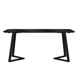 Adelina 180cm Rectangular Hardwood Dining Table Black features a sleek rectangular top and angular trapezoid legs, offering a modern minimalist look suitable for both office and dining settings.