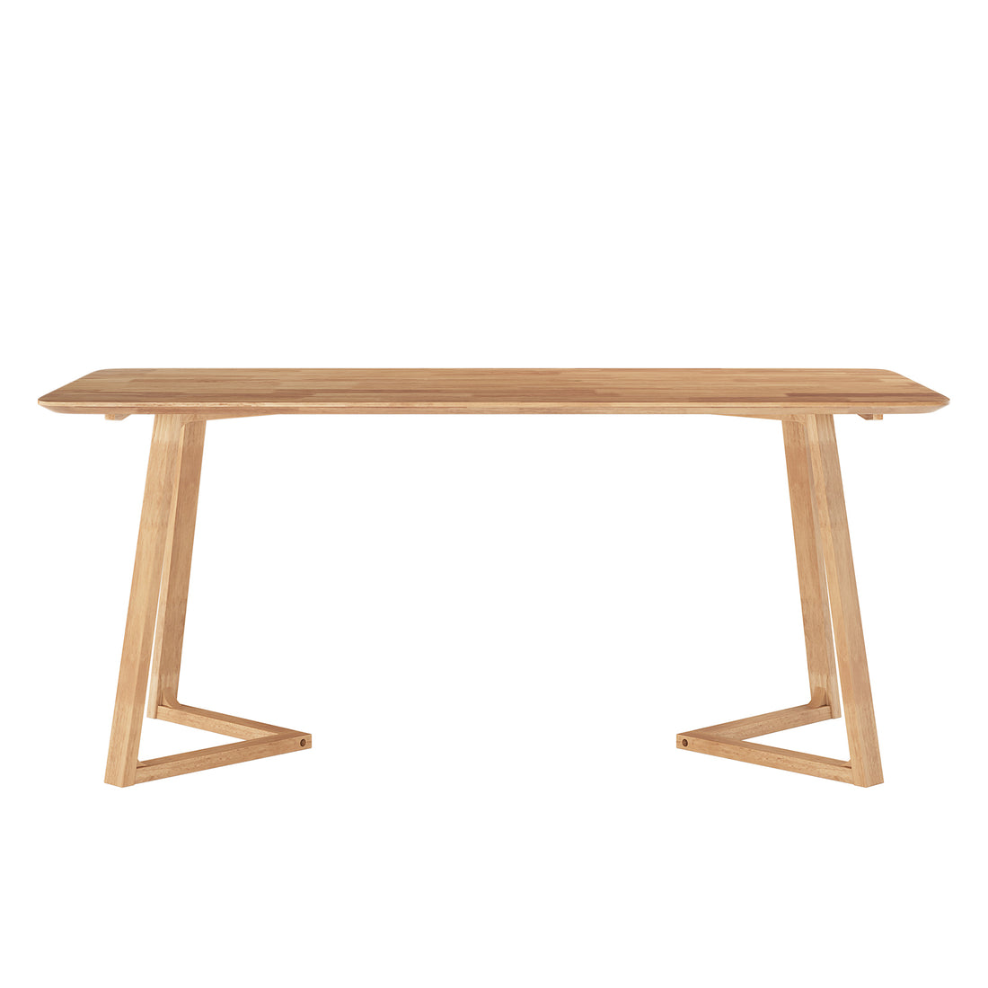 Adelina 180cm Rectangular Hardwood Dining Table features a light-wood top with rounded corners and A-frame legs, combining modern simplicity with durable craftsmanship for versatile dining spaces.