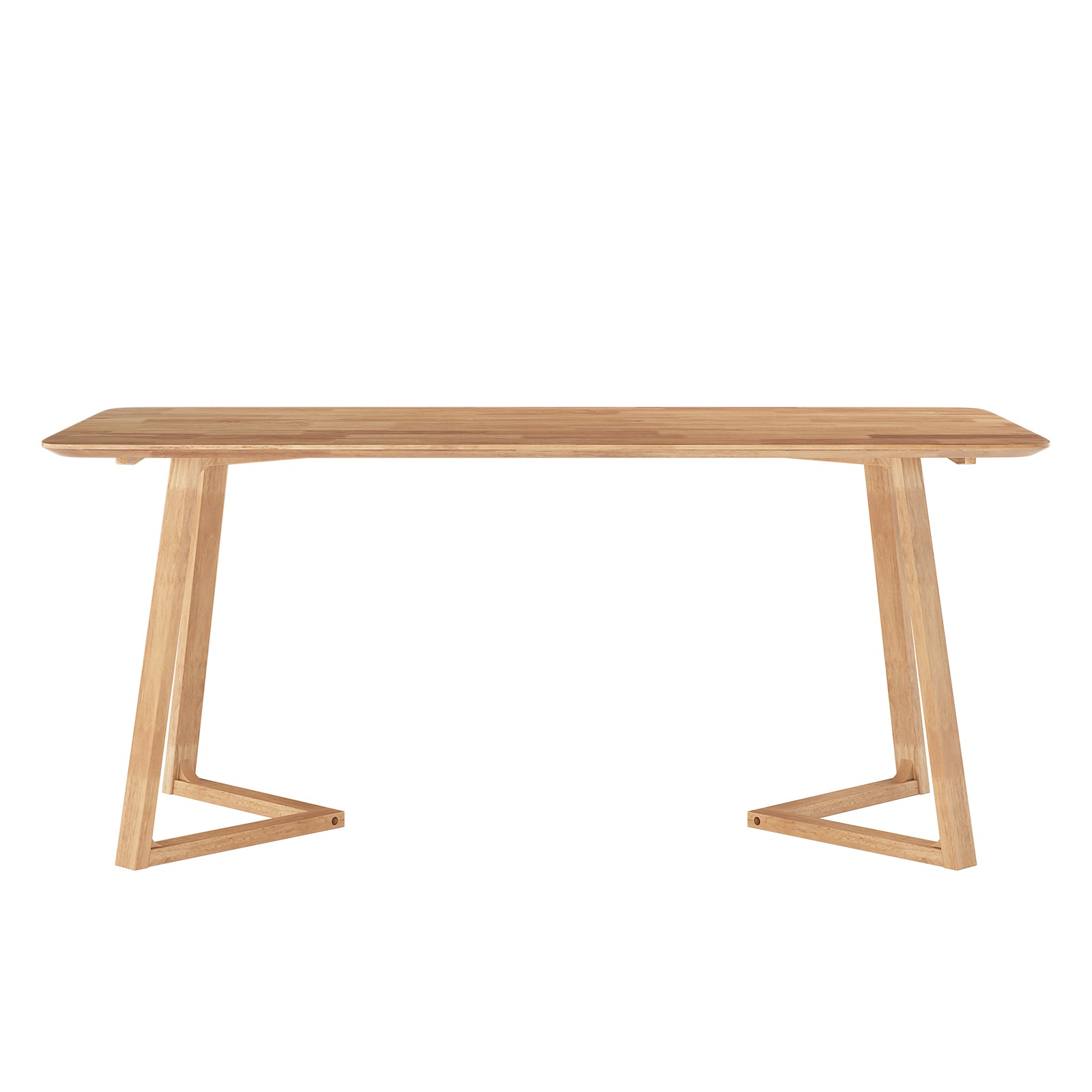 Adelina 180cm Rectangular Hardwood Dining Table features a light-wood top with rounded corners and A-frame legs, combining modern simplicity with durable craftsmanship for versatile dining spaces.