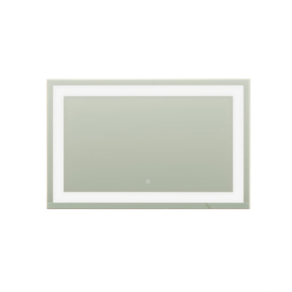 Adeline Wall Mount Touch Screen Mirror with LED Light in White, featuring a rectangular design, backlit LED border, and a touch-sensitive switch at the bottom, ideal for stylish, illuminated grooming.