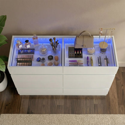 Aerin LED Glass Display Cabinet with Storage in White