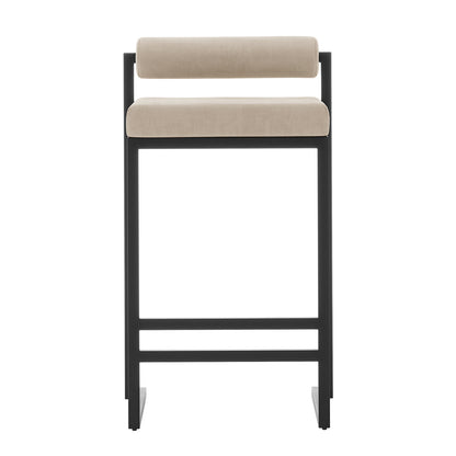 Aivy Velvet Bar Stool - Set of 2 featuring sleek black metal frames and plush velvet cushioning, designed for modern dining spaces with built-in footrests for added comfort.