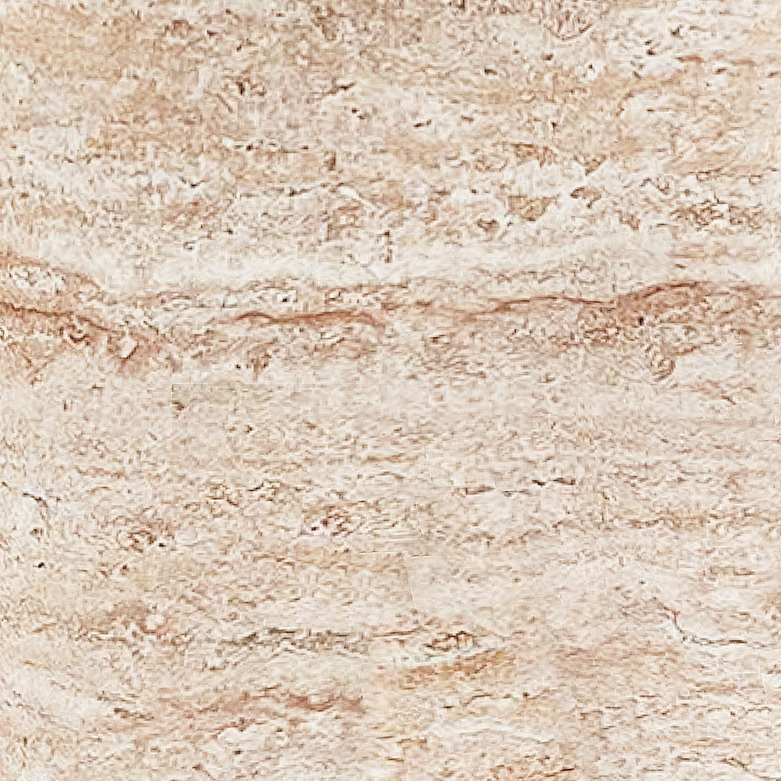Amalee 40cm Round Indoor/Outdoor Concrete Side Table Travertine, showcasing a close-up of its light-beige marble-like surface with subtle horizontal veining and fine grain, highlighting its natural, textured elegance.