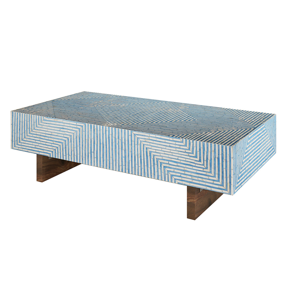 Audino Mother of Pearl Inlay Coffee Table Blue with Mixed Ivory