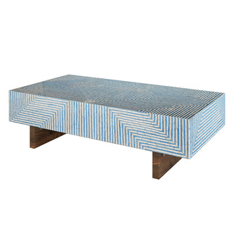 Audino Mother of Pearl Inlay Coffee Table Blue with Mixed Ivory