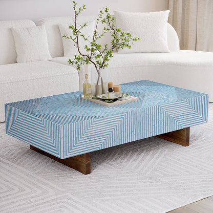 Audino Mother of Pearl Inlay Coffee Table Blue with Mixed Ivory