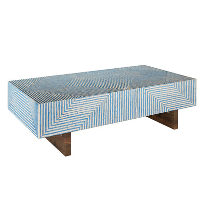 Audino Mother of Pearl Inlay Coffee Table Blue with Mixed Ivory