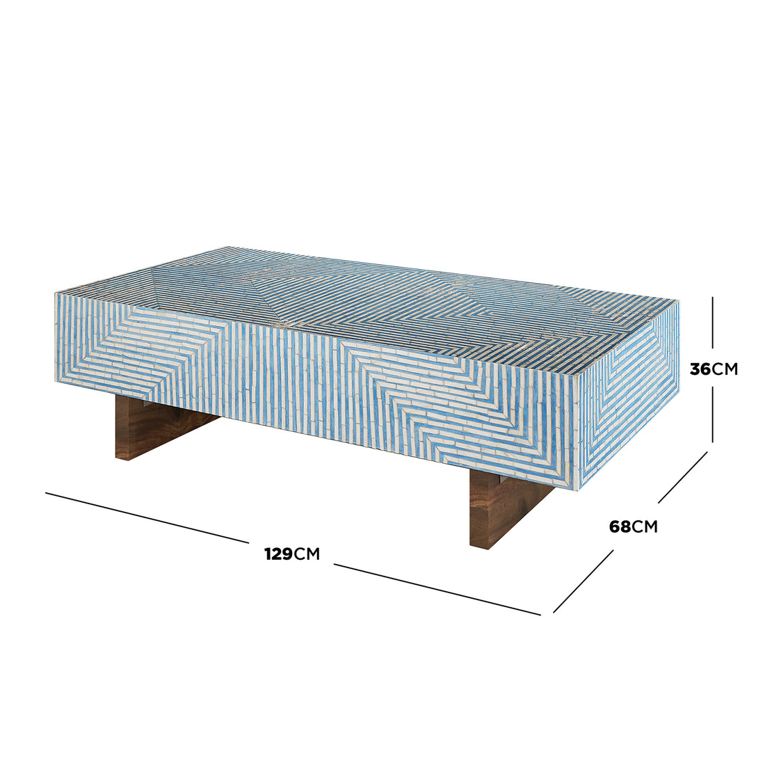 Audino Mother of Pearl Inlay Coffee Table Blue with Mixed Ivory