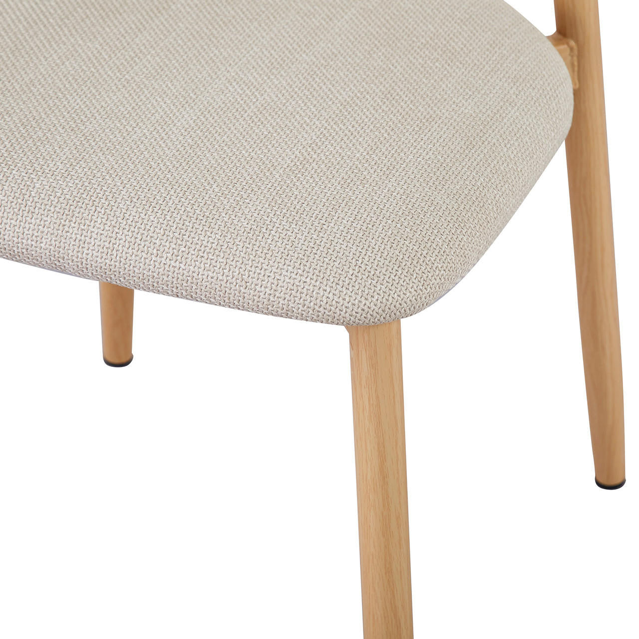 Audrey Curved Fabric Dining Chair Set of 2 in Beige, featuring a close-up of the woven-fabric seat and light wood legs, highlighting the plush, padded cushion for comfort.