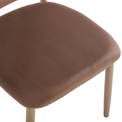 Close-up of the Audrey Fabric Dining Chair Mocha Mouses Set of 2, featuring a padded, brown upholstered seat with light wood-toned metal legs, showcasing its refined design and plush comfort.