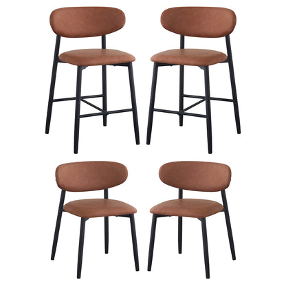Audrey Curved Bar Stool & Dining Chair Set of 4 in Tan features two counter-height stools with footrests and two side chairs, all with brown upholstery and black metal legs.