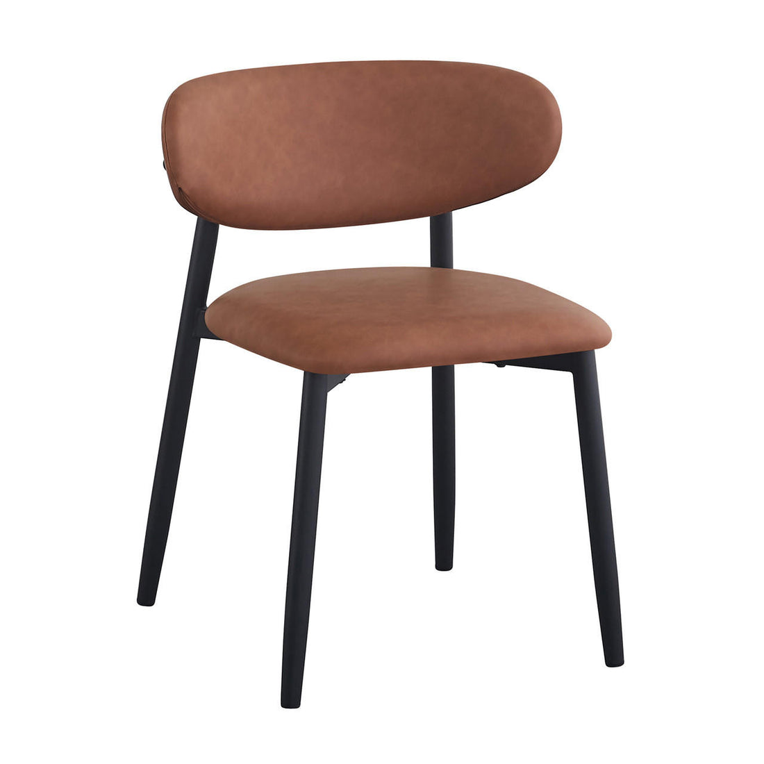 Audrey Curved Bar Stool & Dining Chair Set of 4 in Tan features sleek black metal frames and warm brown oval backrests with padded seats, embodying minimalist style for cohesive dining and kitchen spaces.
