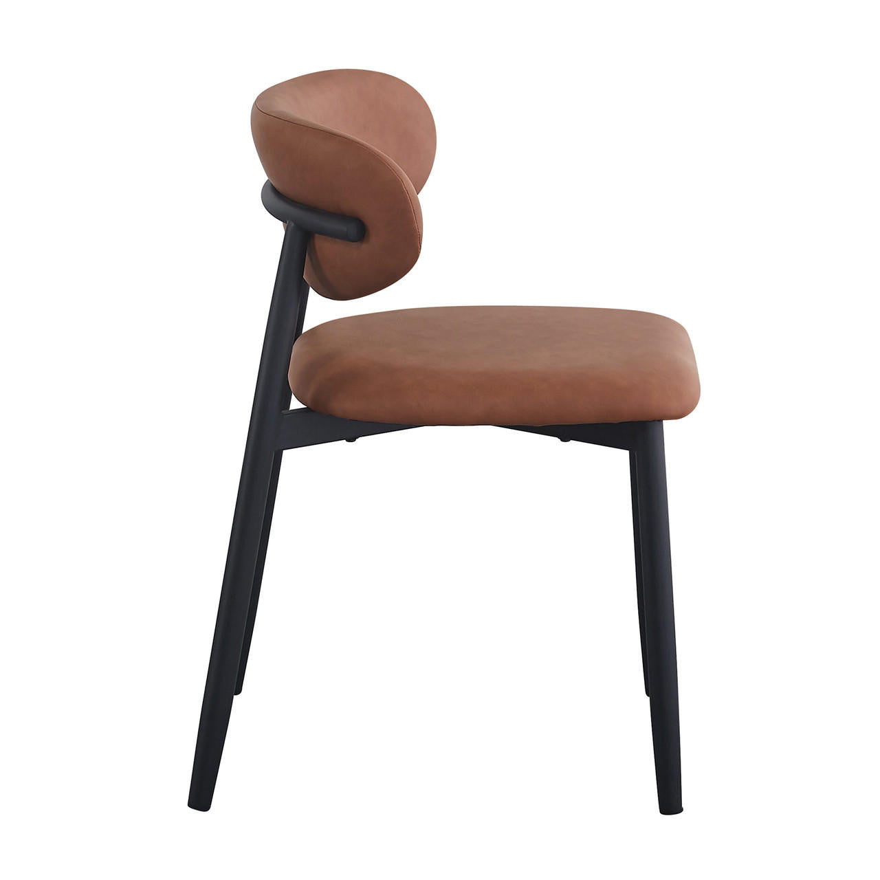 Audrey Curved Bar Stool & Dining Chair Set of 4 in Tan, featuring a side-view of a brown curved upholstered chair with black slender legs, ideal for modern open-plan dining and kitchen spaces.