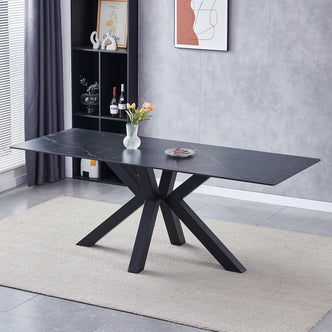 Avalon 200cm Ceramic Porcelain Dining Table - Black - Lifestyle