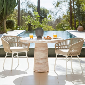Avlon Round Outdoor Concrete Dining Table in Travertine