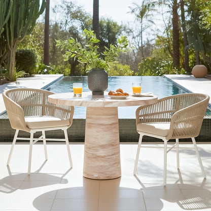 Avlon Round Outdoor Concrete Dining Table in Travertine