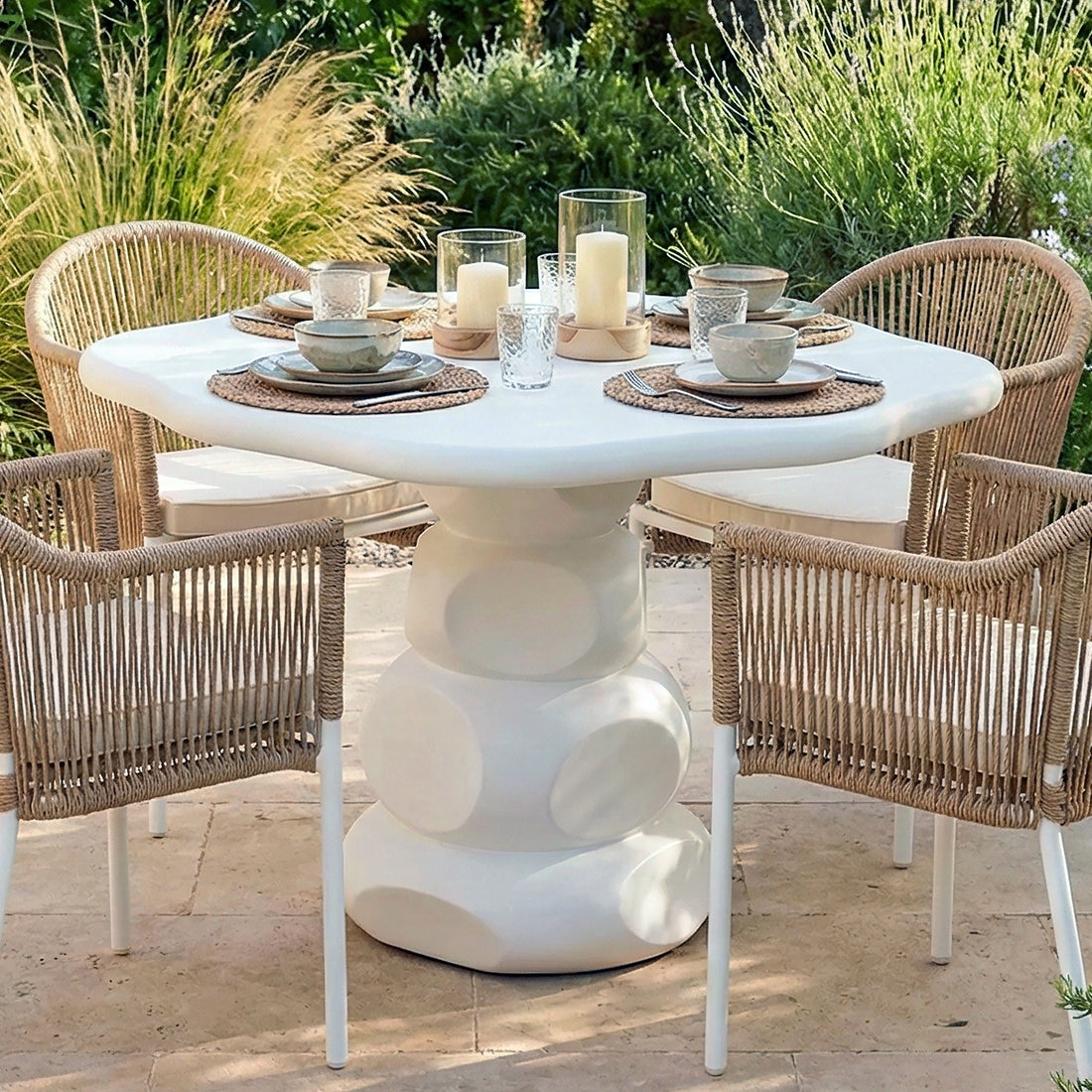 Azalea 110cm Round Outdoor Concrete Dining Table in White