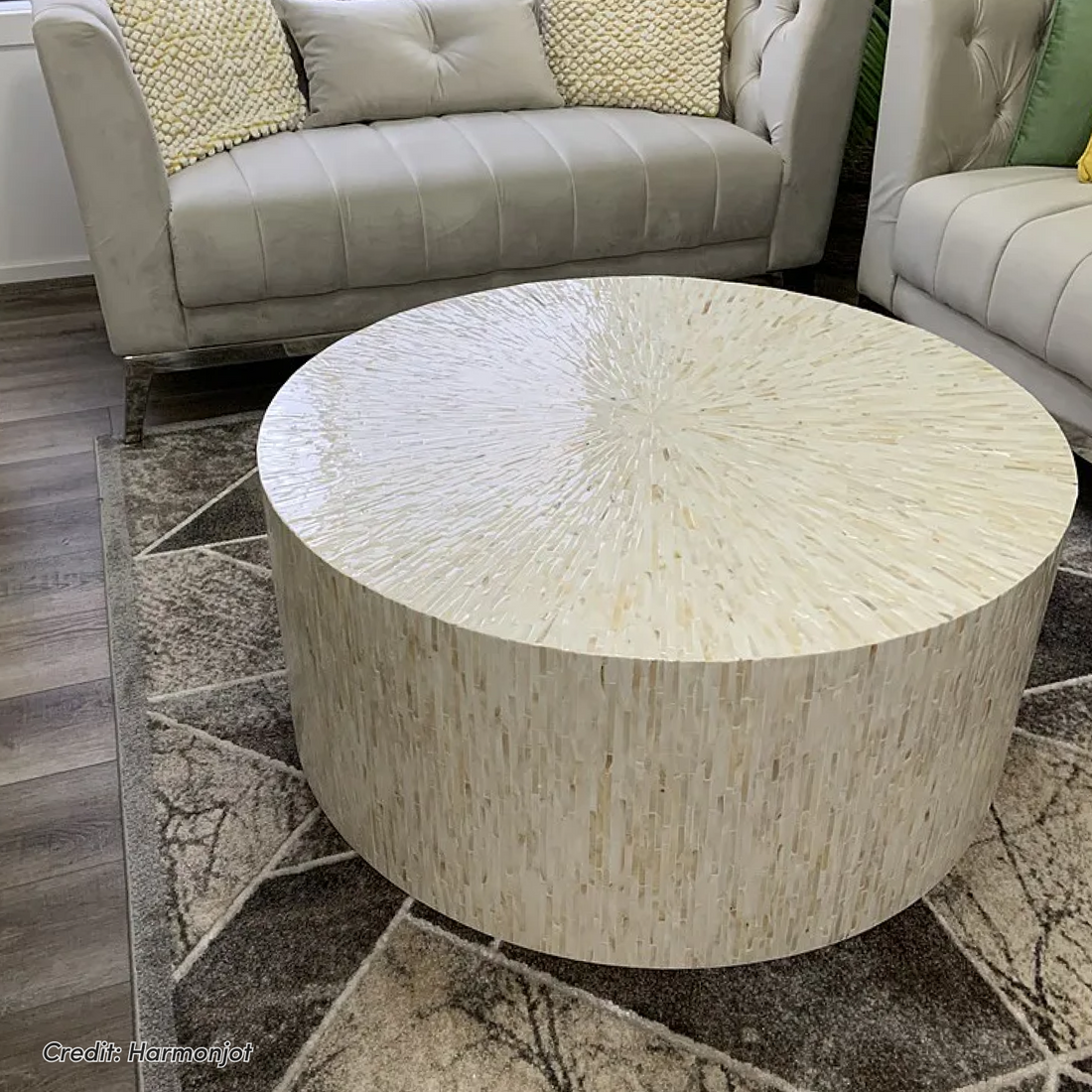 Bisera 91cm Mother of Pearl Inlay Coffee Table in Cream