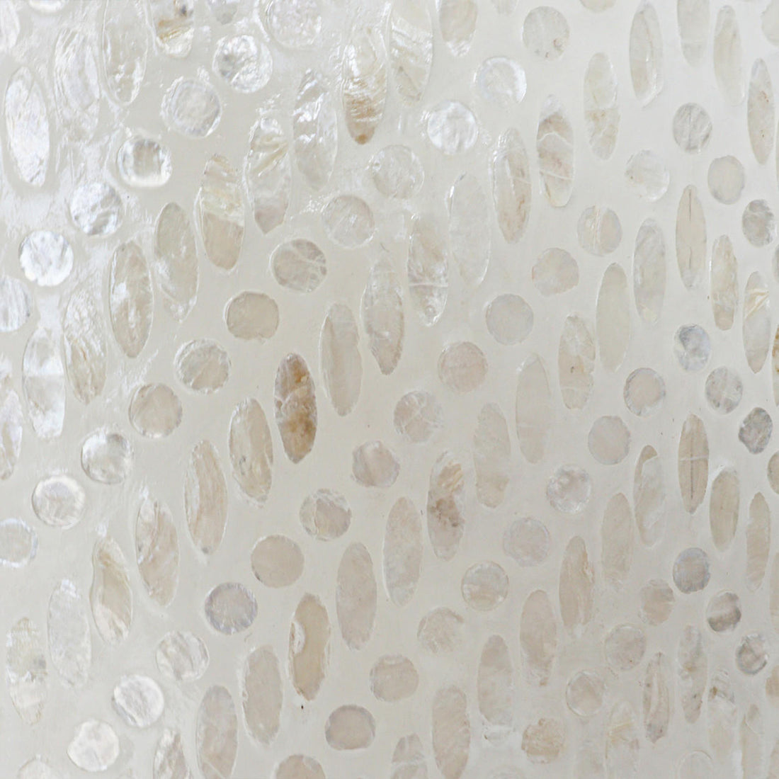 Bisera 91cm Mother of Pearl Inlay Coffee Table Sand, showcasing an intricate hand-crafted mosaic of mother-of-pearl tiles on a round surface, creating a luxurious and unique centerpiece.