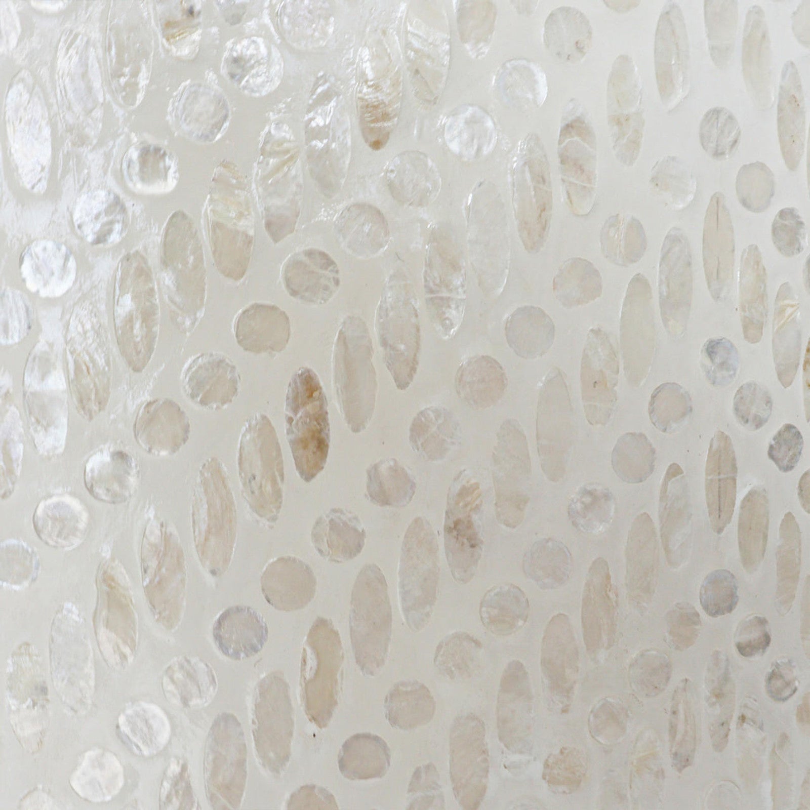 Bisera 91cm Mother of Pearl Inlay Coffee Table Sand, showcasing an intricate hand-crafted mosaic of mother-of-pearl tiles on a round surface, creating a luxurious and unique centerpiece.