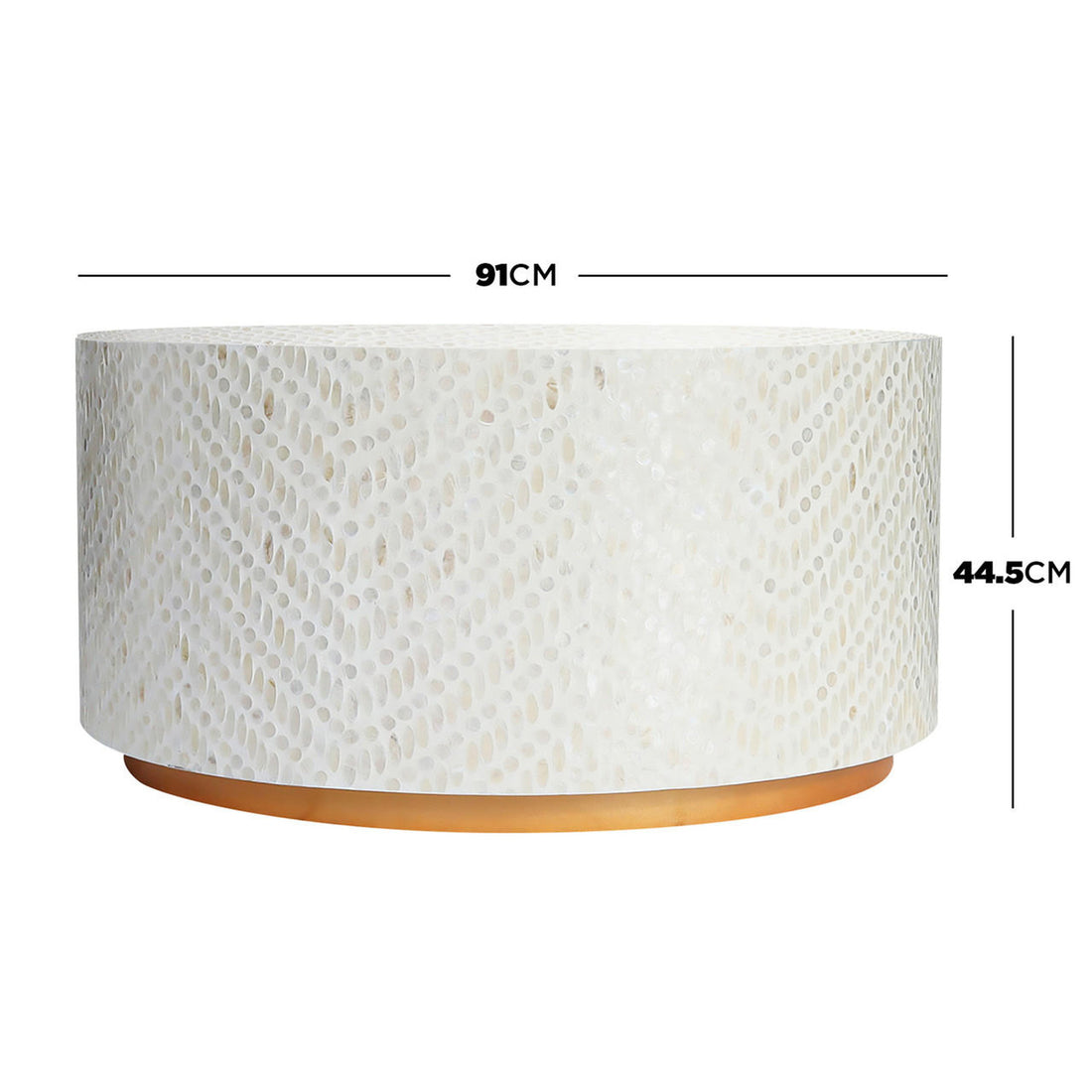 Bisera 91cm Mother of Pearl Inlay Coffee Table Sand features a close-up of its intricate mother-of-pearl mosaic design, showcasing hand-crafted tiles on the tabletop against a simple white backdrop.