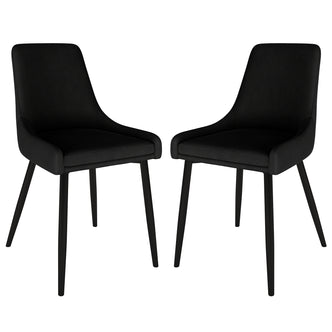 Blythe High Back Fabric Dining Chair Set of 2 in Black, featuring curved upholstered seats and backs, slender tapered legs, and anti-slip foot pads, offering modern style and comfort.