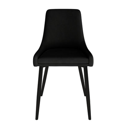 Blythe High Back Fabric Dining Chair Set of 2 in Black, featuring a modern design with gently contoured backrests and slender, slightly splayed legs, perfect for contemporary dining spaces.