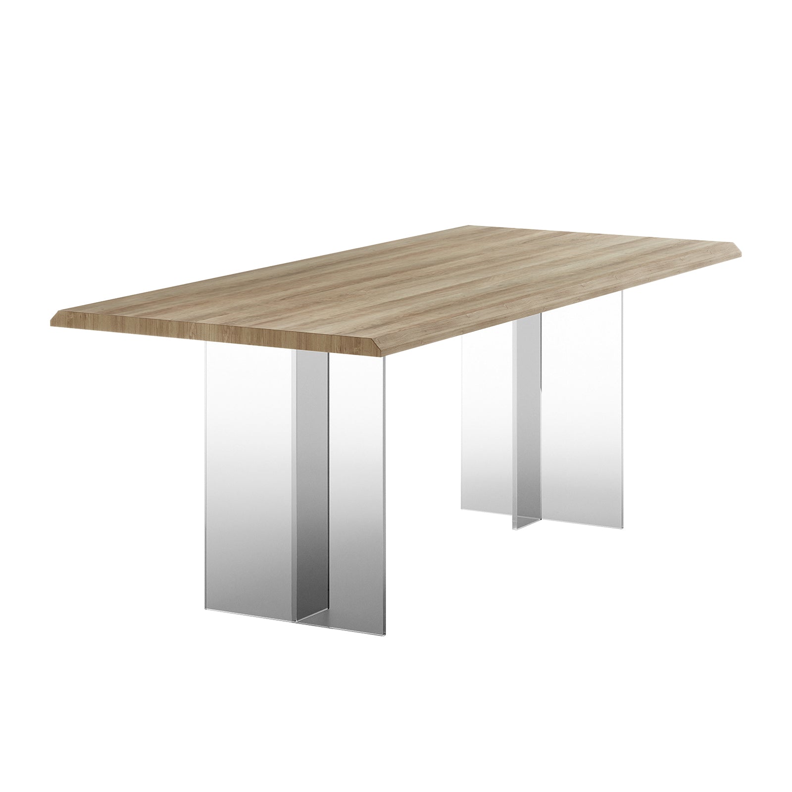 Bruno 200cm Acrylic Floating Dining Table features a sleek tabletop with clear acrylic legs, creating a modern floating effect suitable for minimalist dining or workspace settings.