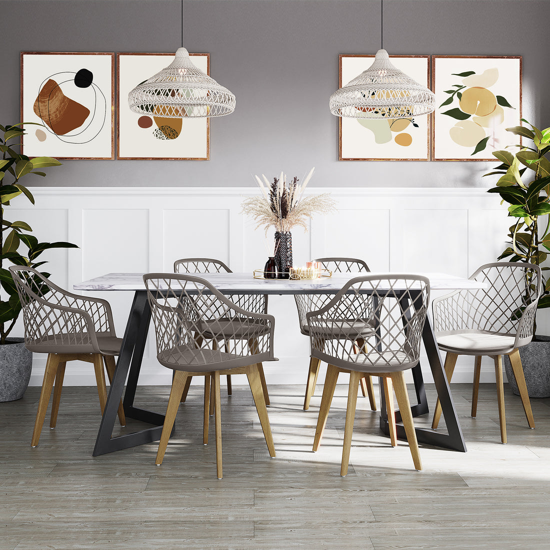 Caesar Beech Wood Dining Chair Set of 6, featuring sleek lines and plush velvet upholstery. The sturdy beech wood frame pairs elegantly with any dining table, enhancing the room's aesthetic.