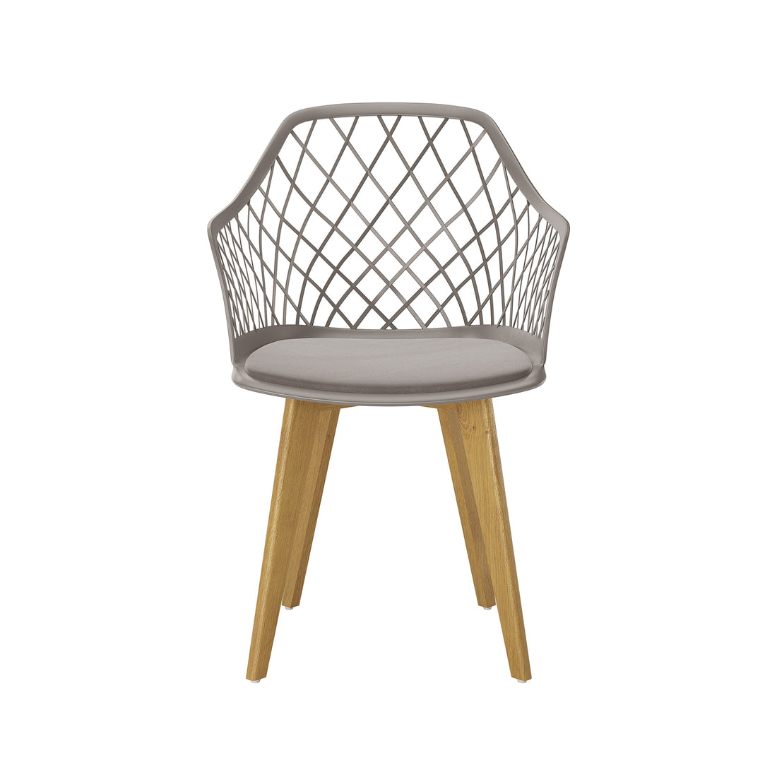 Caesar Beech Wood Dining Chair Grey Set of 6, featuring a close-up of a cushion and metal grid design, showcases a sturdy beech wood frame and padded seat for dining comfort.