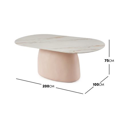 Oval table on white background with dimensions shown: 200 cm by 100 cm by 75 cm