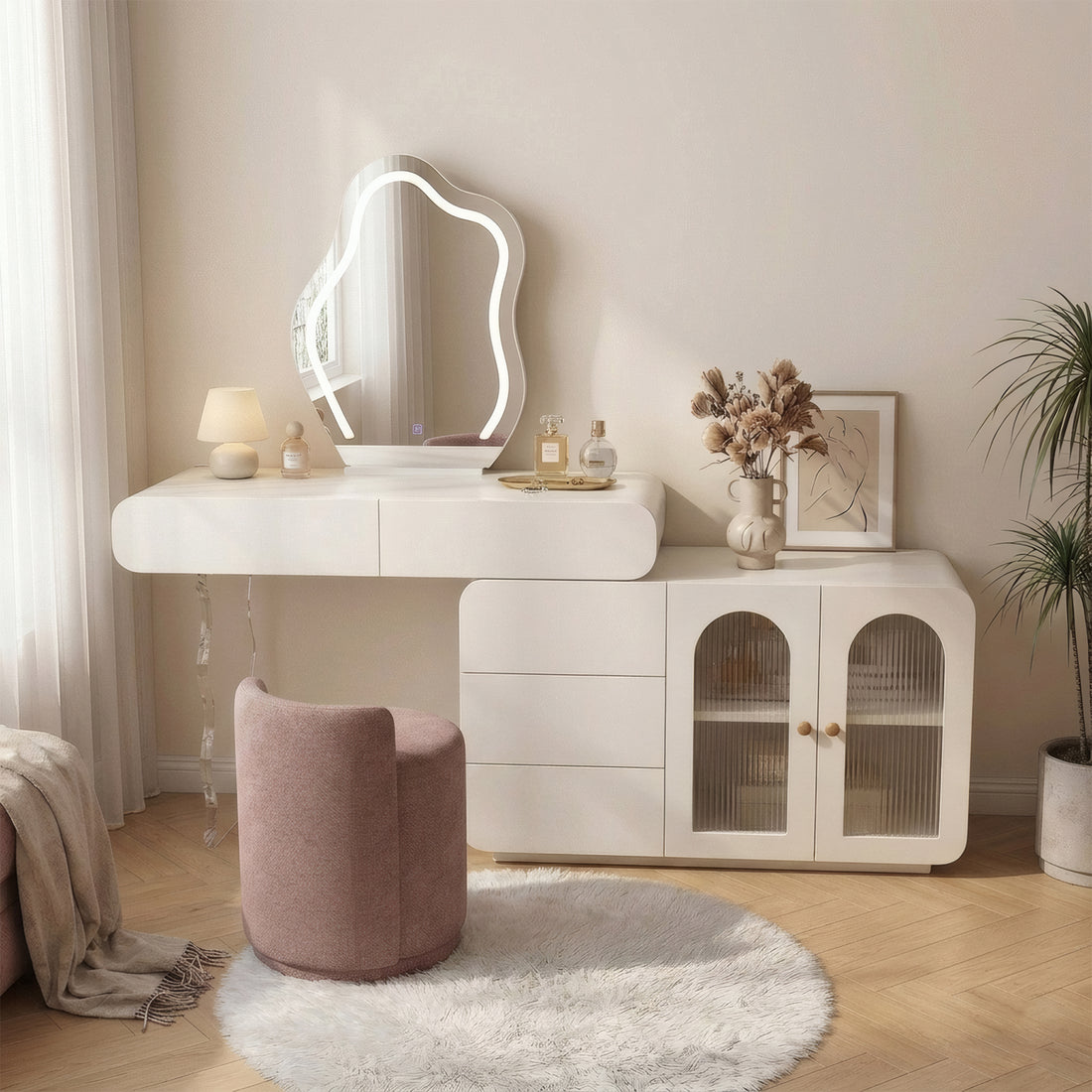 Carrie Extendable Dressing Table with LED Mirror in White