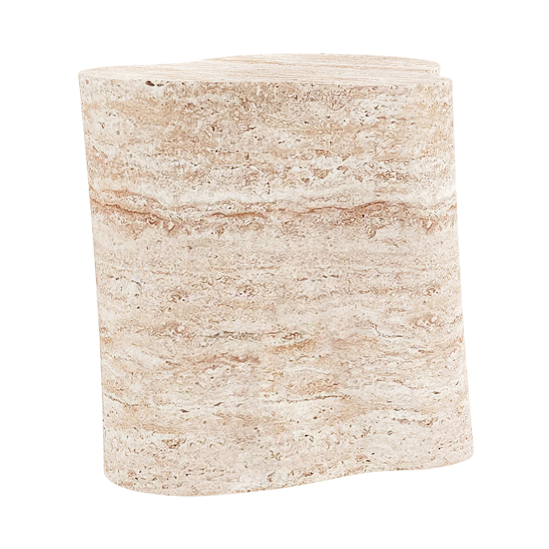 Cayton Concrete Indoor Side Table - Travertine, showcasing a smooth, curved design mimicking natural travertine stone, crafted from durable concrete for modern elegance in living spaces.