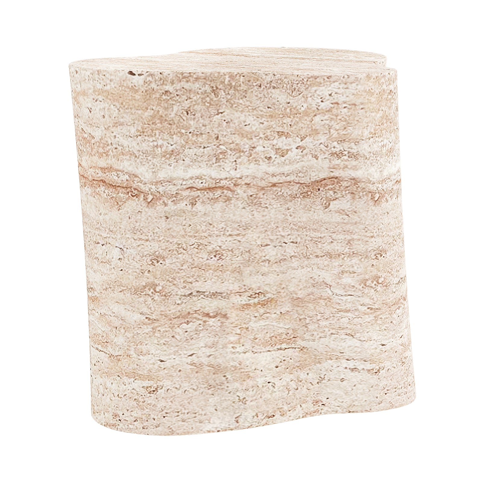 Cayton Concrete Indoor Side Table - Travertine, showcasing a smooth, curved design mimicking natural travertine stone, crafted from durable concrete for modern elegance in living spaces.