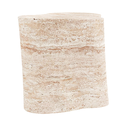 Cayton Concrete Indoor Side Table - Travertine, showcasing a smooth, curved design mimicking natural travertine stone, crafted from durable concrete for modern elegance in living spaces.