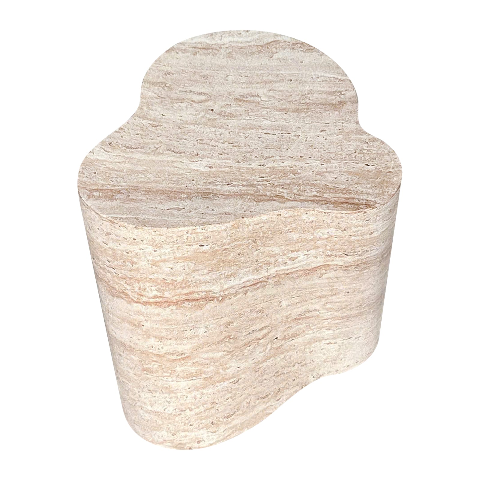 Cayton Concrete Indoor Side Table - Travertine with smooth, curved stone-like finish, showcasing modern elegance and durability, ideal for enhancing indoor spaces with a touch of natural sophistication.