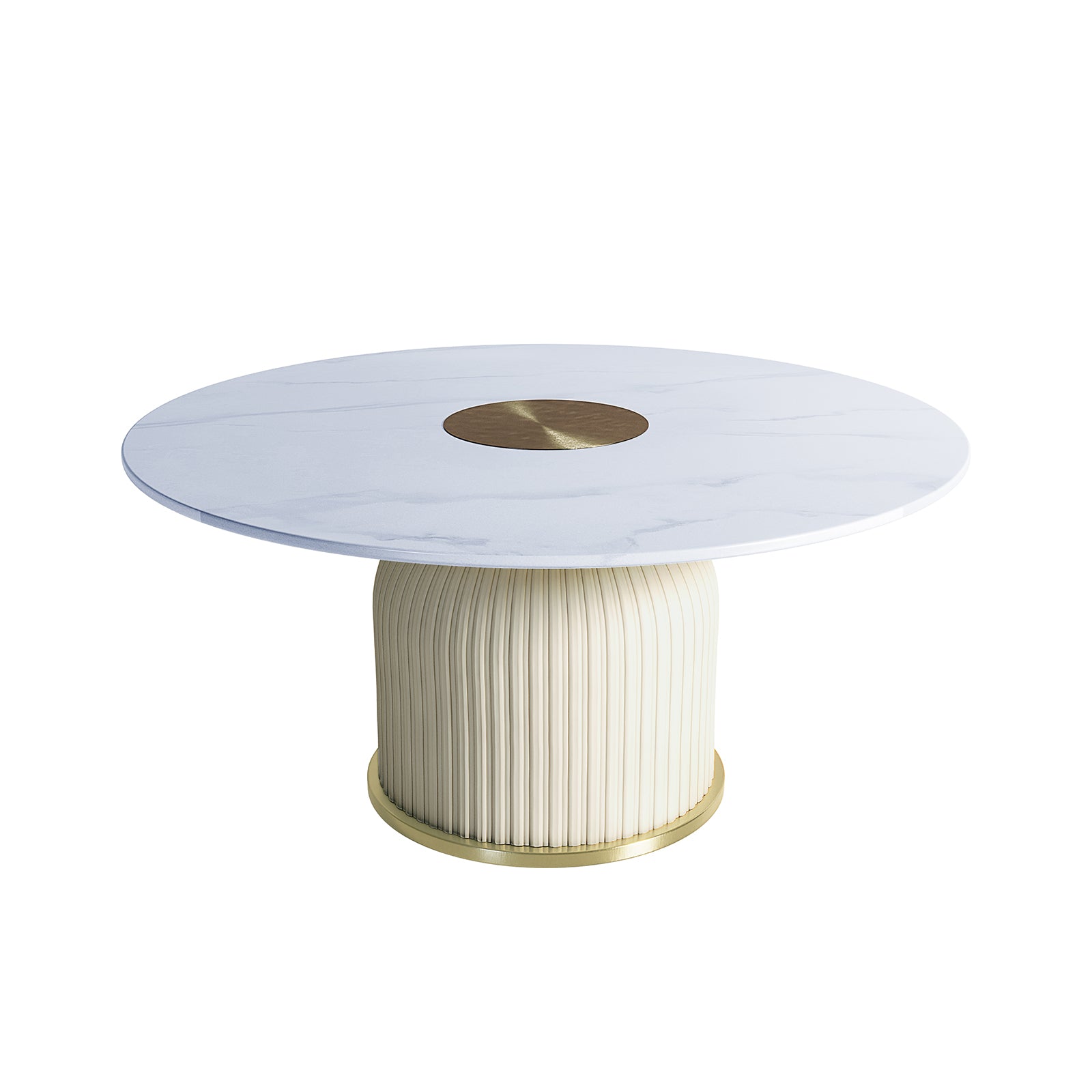 Combee 80cm Sintered Stone Coffee Table Cream White featuring a smooth sintered stone top with a gold chromed circle detail on a sturdy cylindrical base, ideal for stylish interiors.