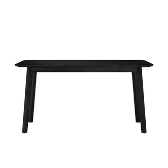 Connie 150cm 4 Seater Hardwood Dining Table in Black, featuring a minimalist rectangular top and four slightly splayed legs, showcased in a simple, modern design against a plain background.