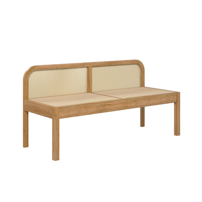 Dana 120cm Solid Oak Hardwood Bench - Natural, featuring a solid oak frame with a natural rattan backrest and a cushioned seat, ideal for various home settings.