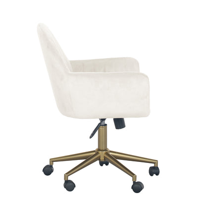 Darren Adjustable Velvet Swivel Office Chair features a close-up of smooth-rolling castor wheels, highlighting its seamless mobility and ergonomic design for modern workspace settings.
