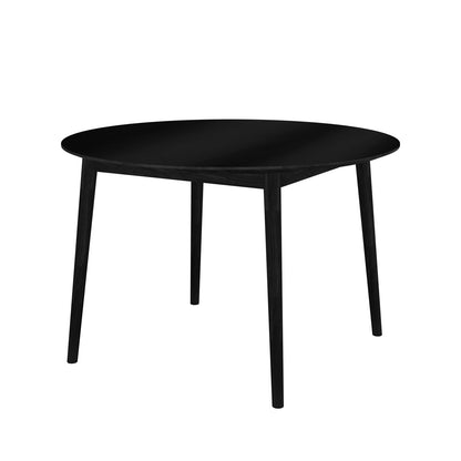 Edna 120cm Round Hardwood Dining Table in Black, featuring a sleek round tabletop and four tapered legs, combines modern elegance with durability, ideal for enhancing both small and contemporary dining spaces.