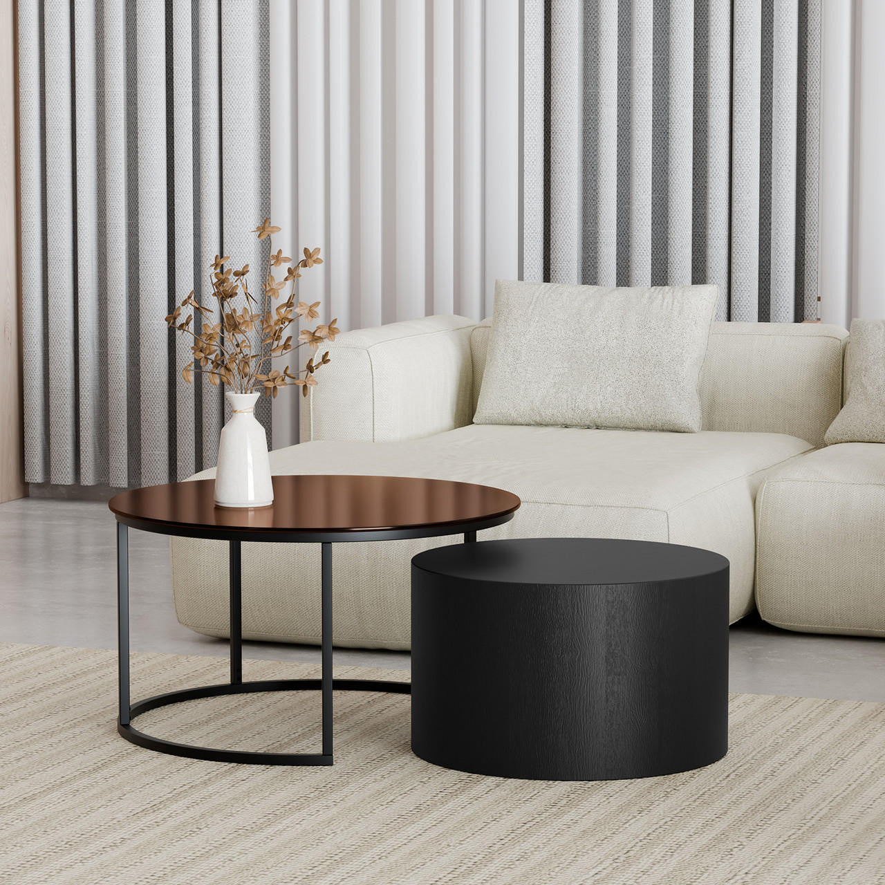 Ellisha Round Nesting Coffee Table with Steel Legs - Black -Lifestyle