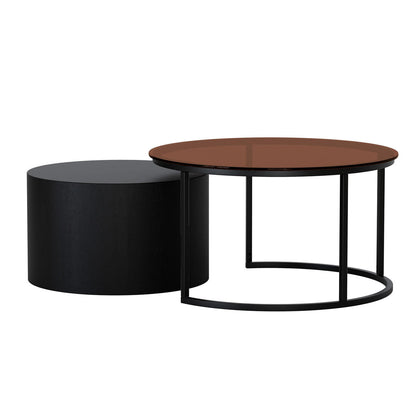 Ellisha Round Nesting Coffee Table with Steel Legs - Black