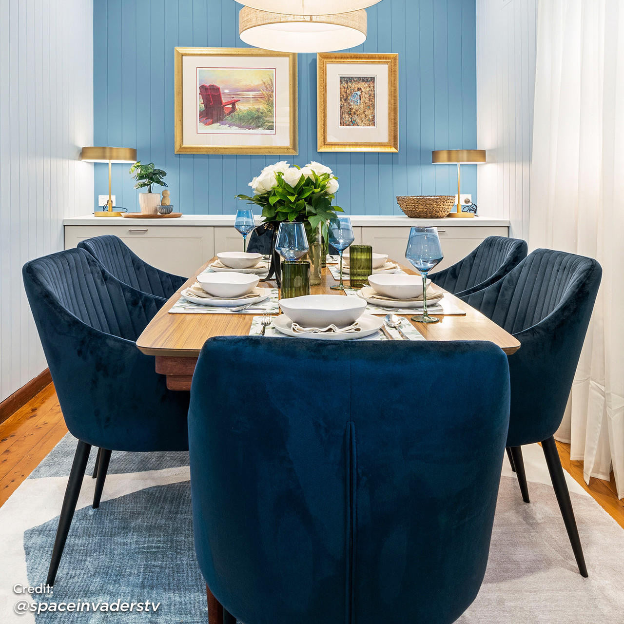 Elly High-Back Velvet Curved Dining Chair - Dark Navy (2pc)
