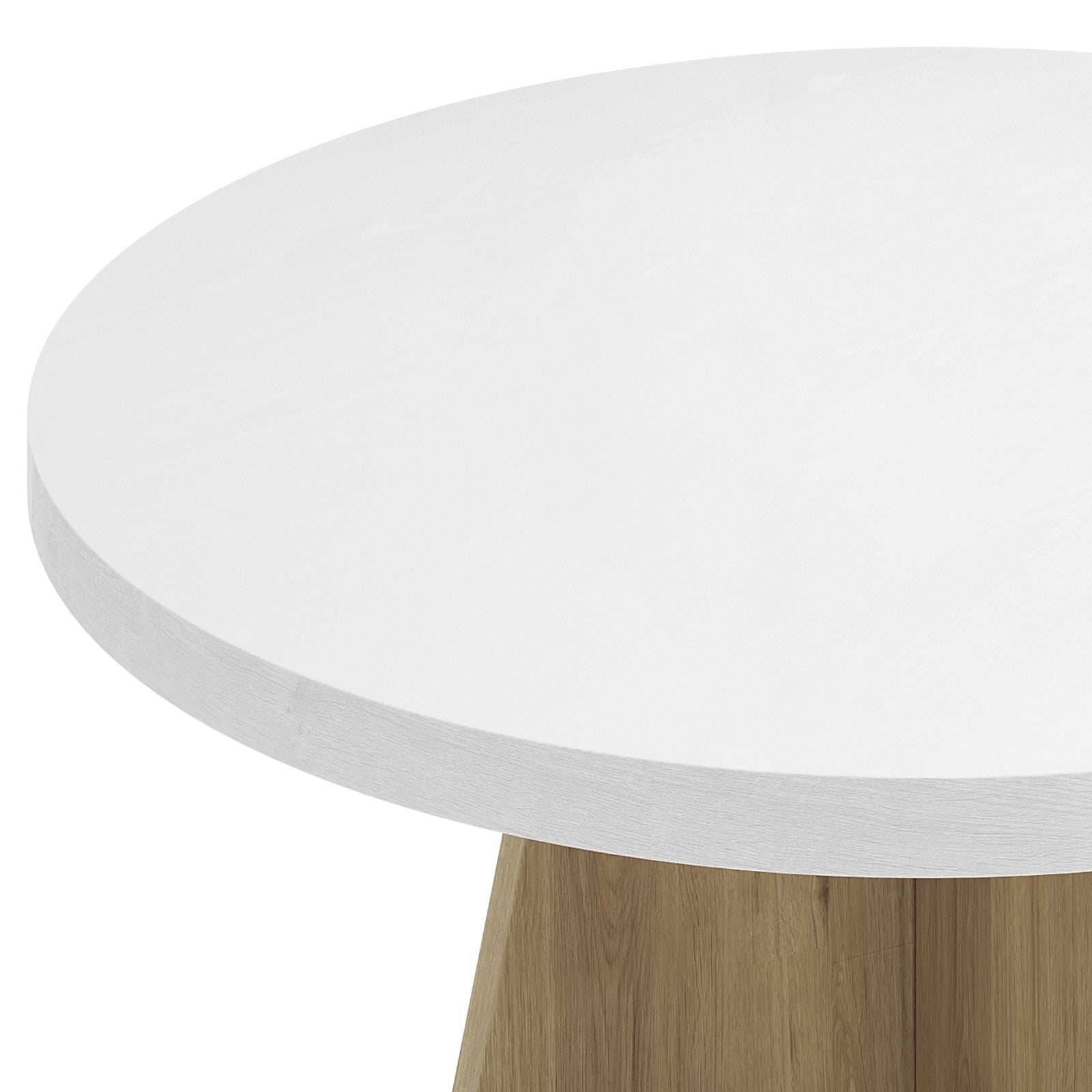 Enid 120cm 4 Seater Round Dining Table in White, featuring a circular white tabletop on a sturdy wooden base, showcasing a modern, industrial design ideal for elegant and versatile home settings.