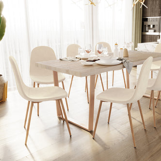 Close-up of Florida Corduroy Fabric Dining Chairs (Set of 4) - Beige, showcasing plush corduroy upholstery and sturdy metal legs on a kitchen and dining room table setting.