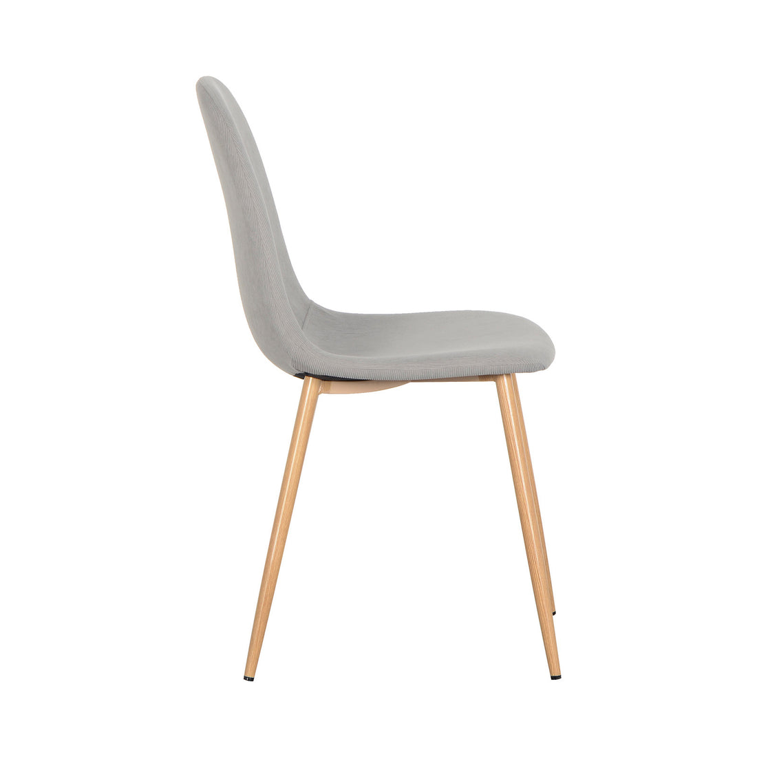 Florida Corduroy Fabric Dining Chairs (Set of 4) - Grey, featuring plush upholstery and wooden legs, held by a person. Ideal for dining spaces, offering modern elegance and comfort with durable construction.