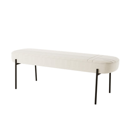 Gavin Dining Bench - Cream White: A modern bench with an off-white padded seat and slender black metal legs, offering a chic and comfortable seating solution for dining spaces.