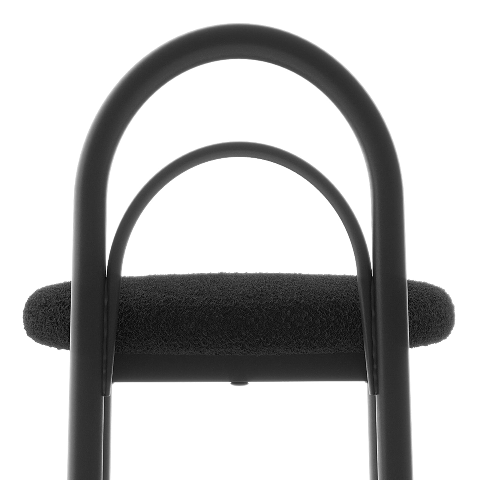 Gilles Boucle Arched Dining Chair Black Set of 2 features a sleek design with black cushioned seats and a double-arched backrest, elegantly supported by a sturdy, powder-coated metal frame.
